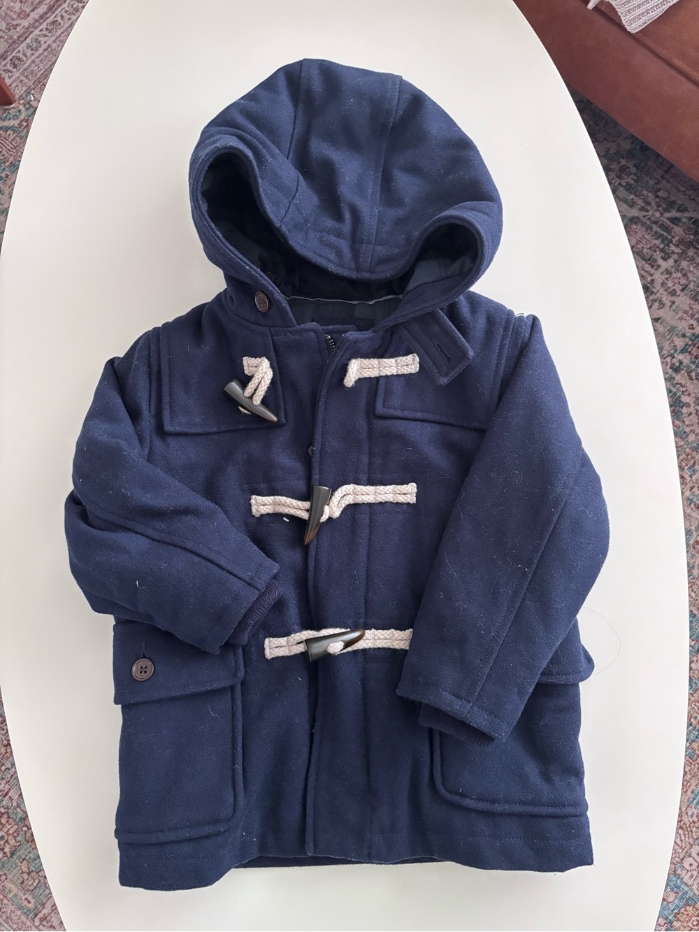 GAP Navy Hooded Duffle Coat with Toggle Closures